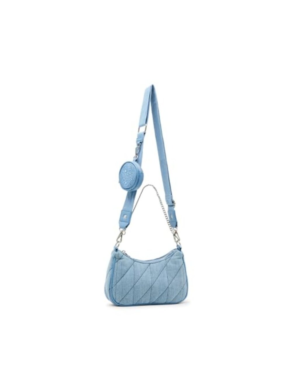 Madden Girl Quilted Denim Shoulder Bag with Removable Chain Strap